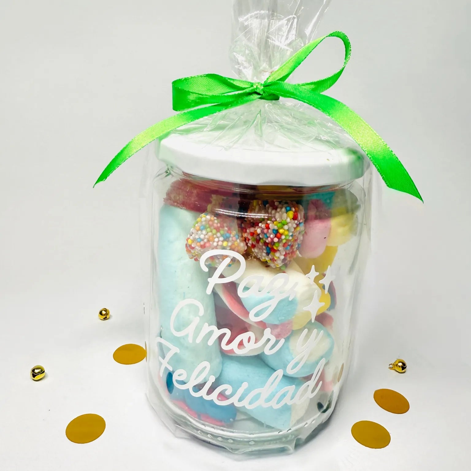 Bote de Gominolas y Nubes “Paz, Amor y Felicidad”