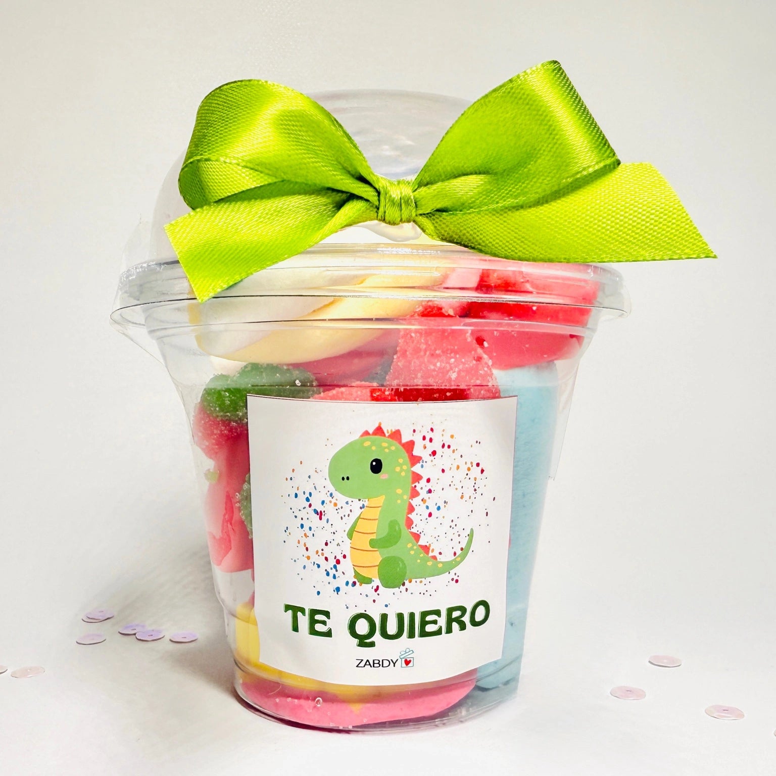 Vaso de Gominolas y Nubes “Te Quiero” Dinosaurio
