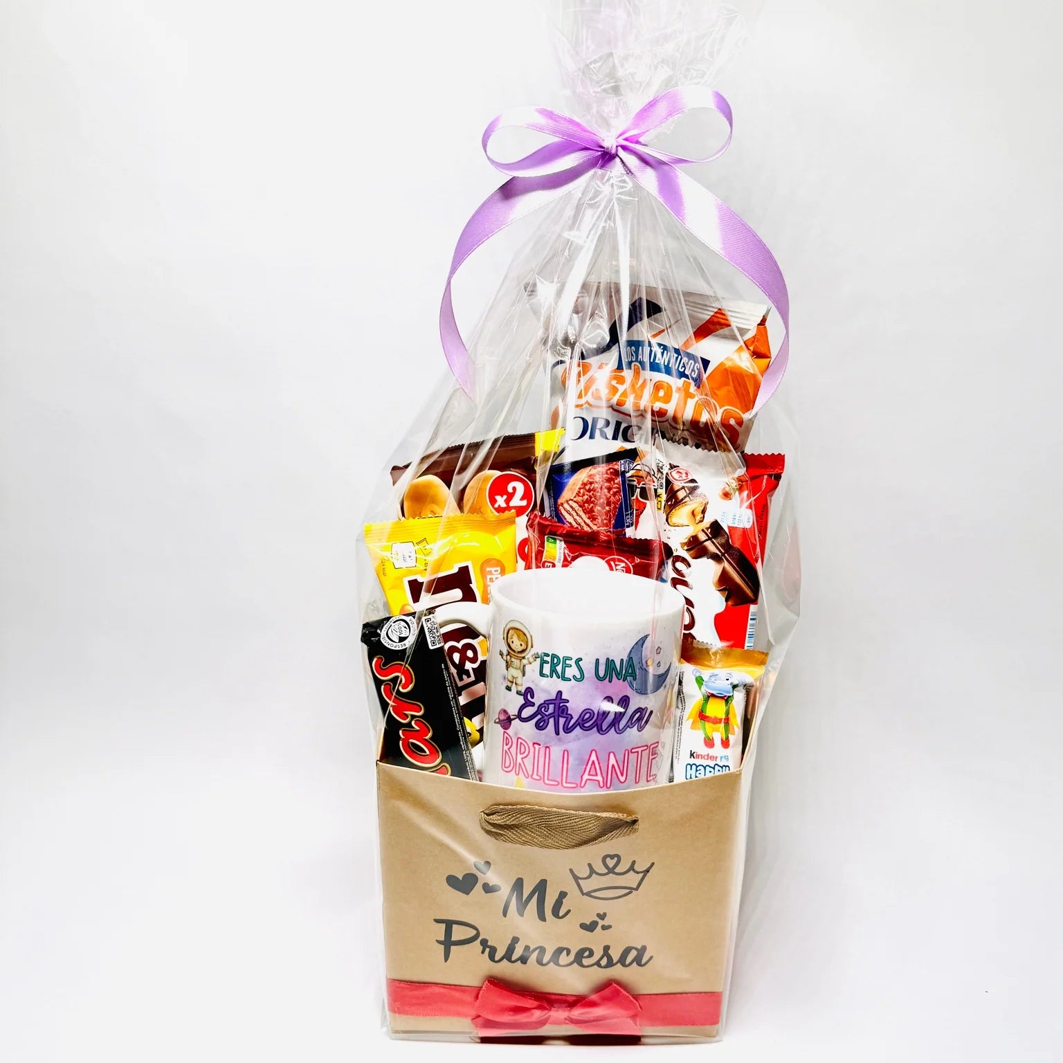 Cesta Kraft con Chocolatinas y Taza Personalizada “Mi Princesa” – Regalo Dulce y Especial
