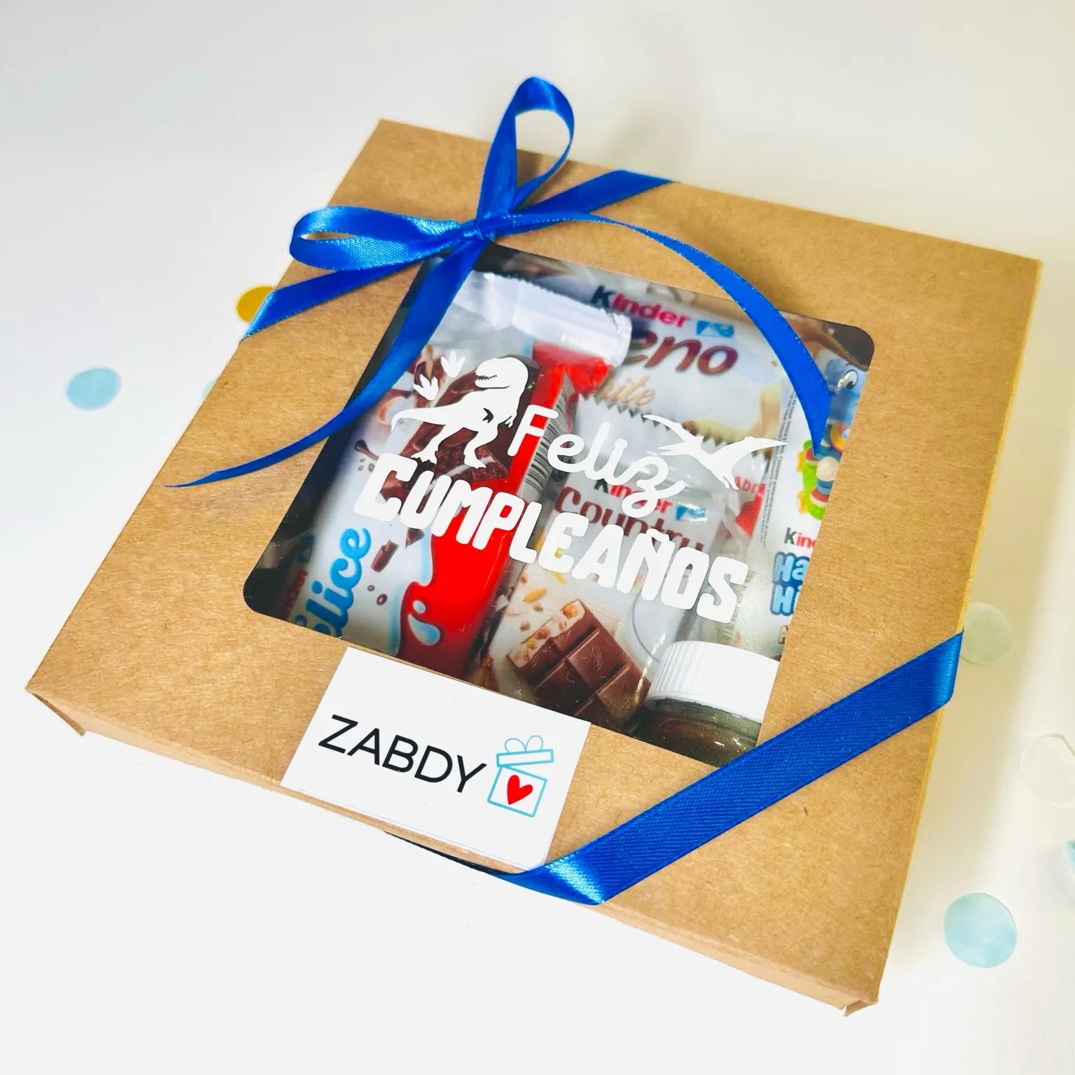 Caja Kraft con Ventana – “Feliz Cumpleaños” Dinosaurio