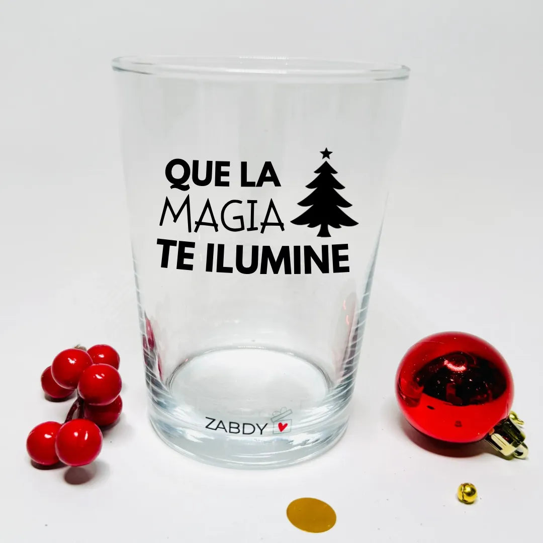 Vaso “Que la Magia te Ilumine” Pintado a Mano – Regalo Navideño Original