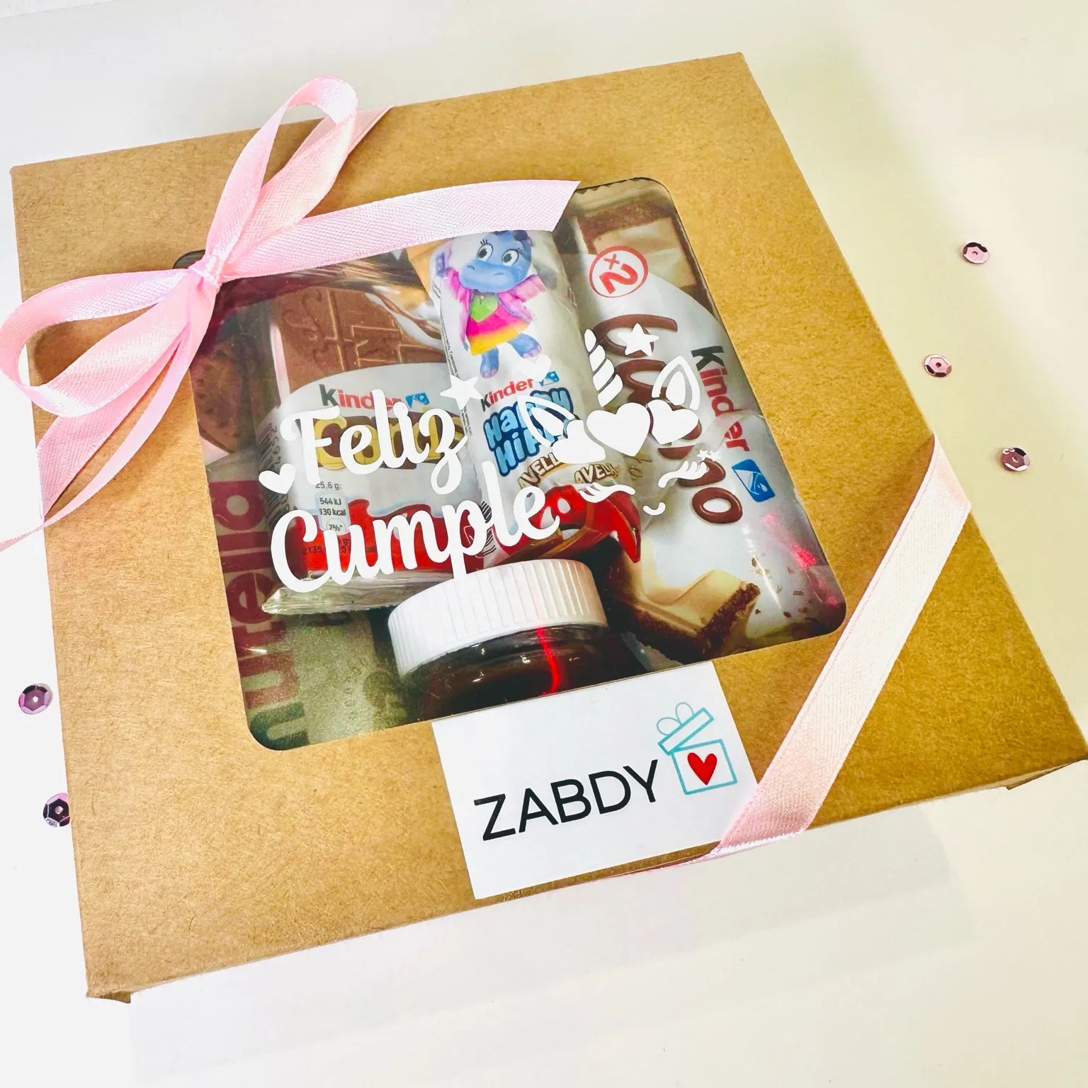 Caja Kraft con Ventana – “Feliz Cumple” Unicornio