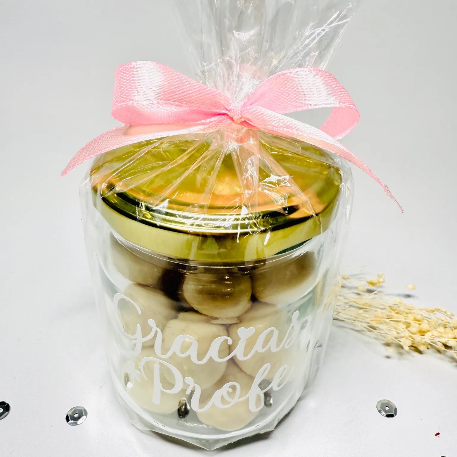 Bote de Bolas de Chocolate “Gracias Profe” – Detalle dulce para profesores