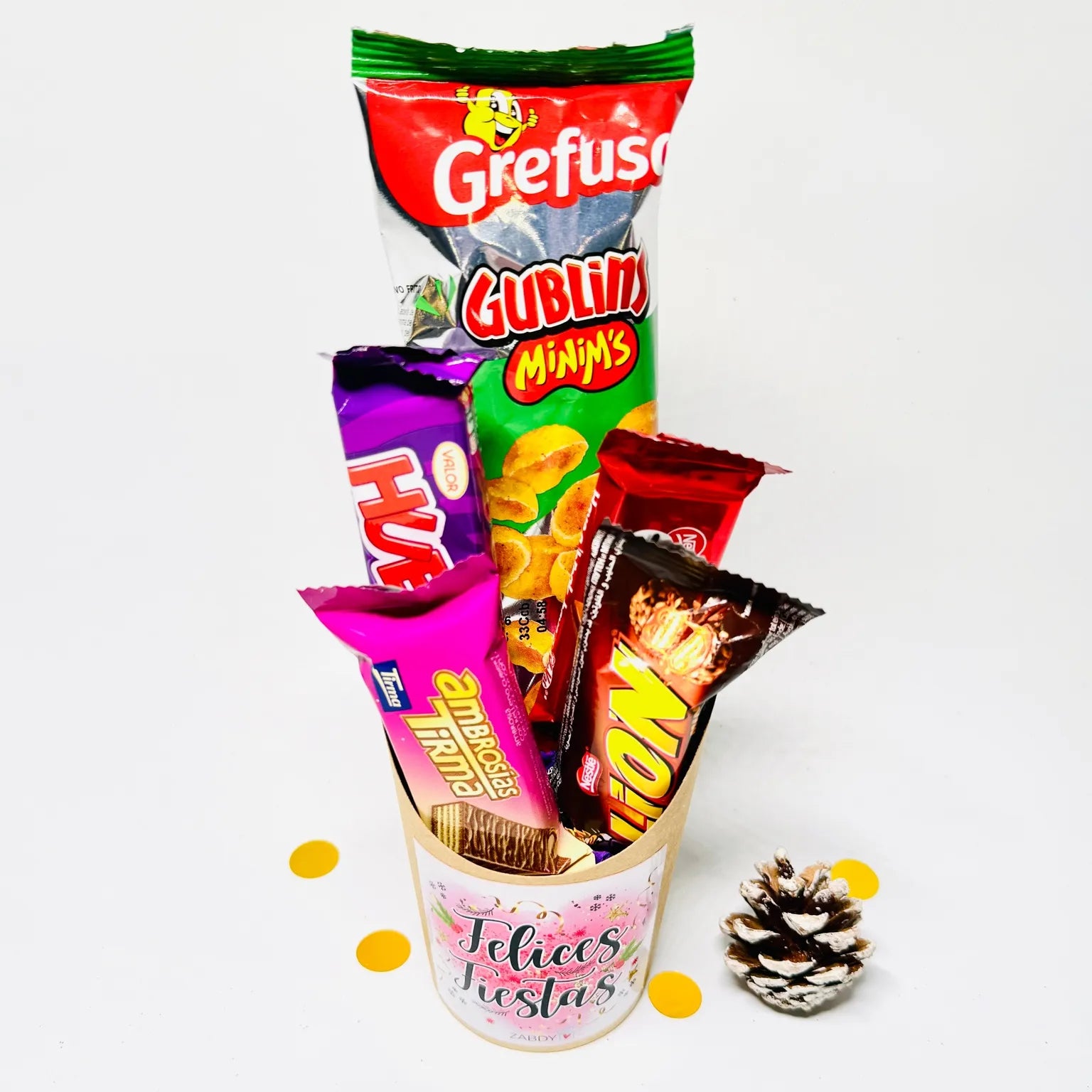 Mini Composición Dulce “Felices Fiestas” – Snack & Choco Pack