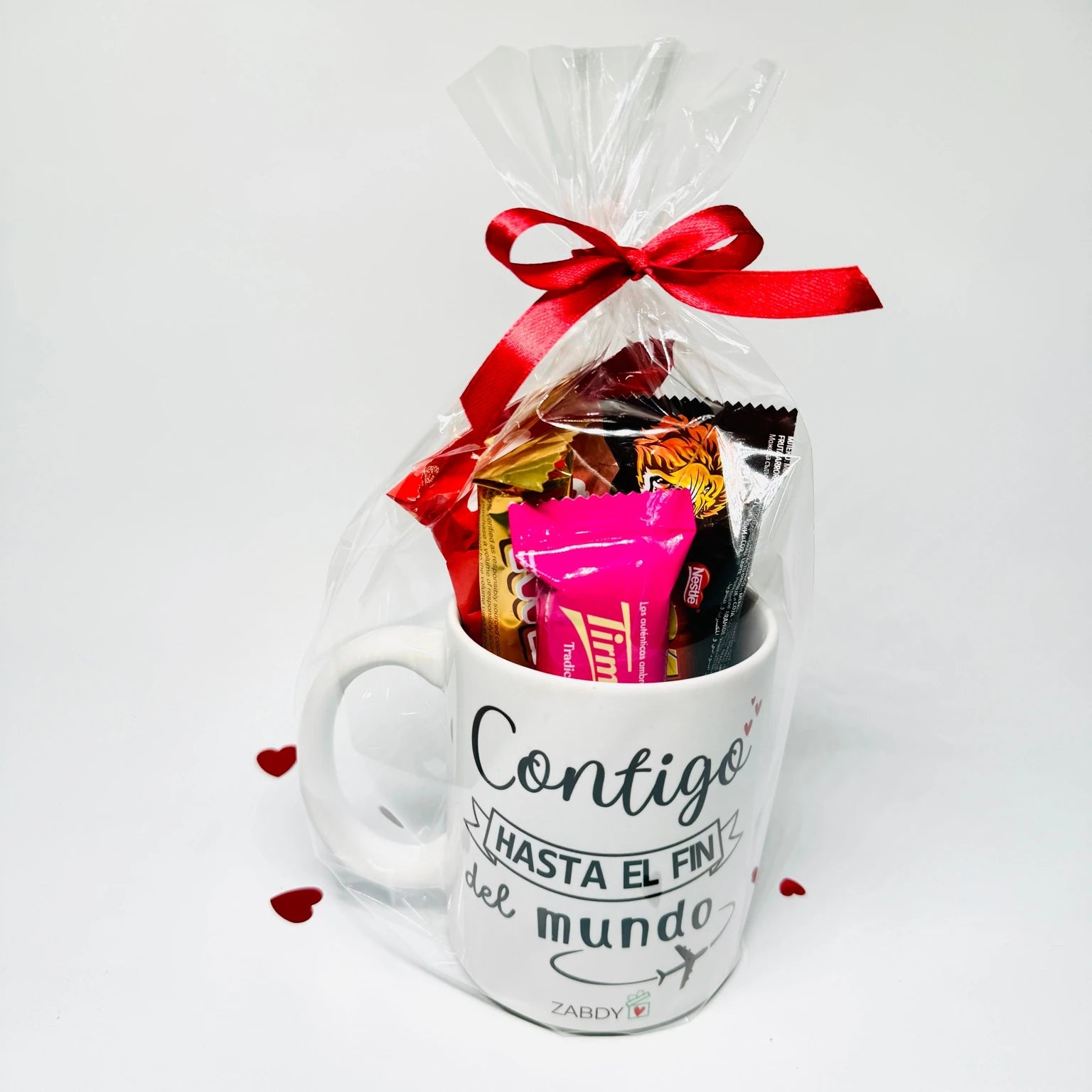 Taza San Valentín “Contigo Hasta El Fin Del Mundo” Con Chocolates