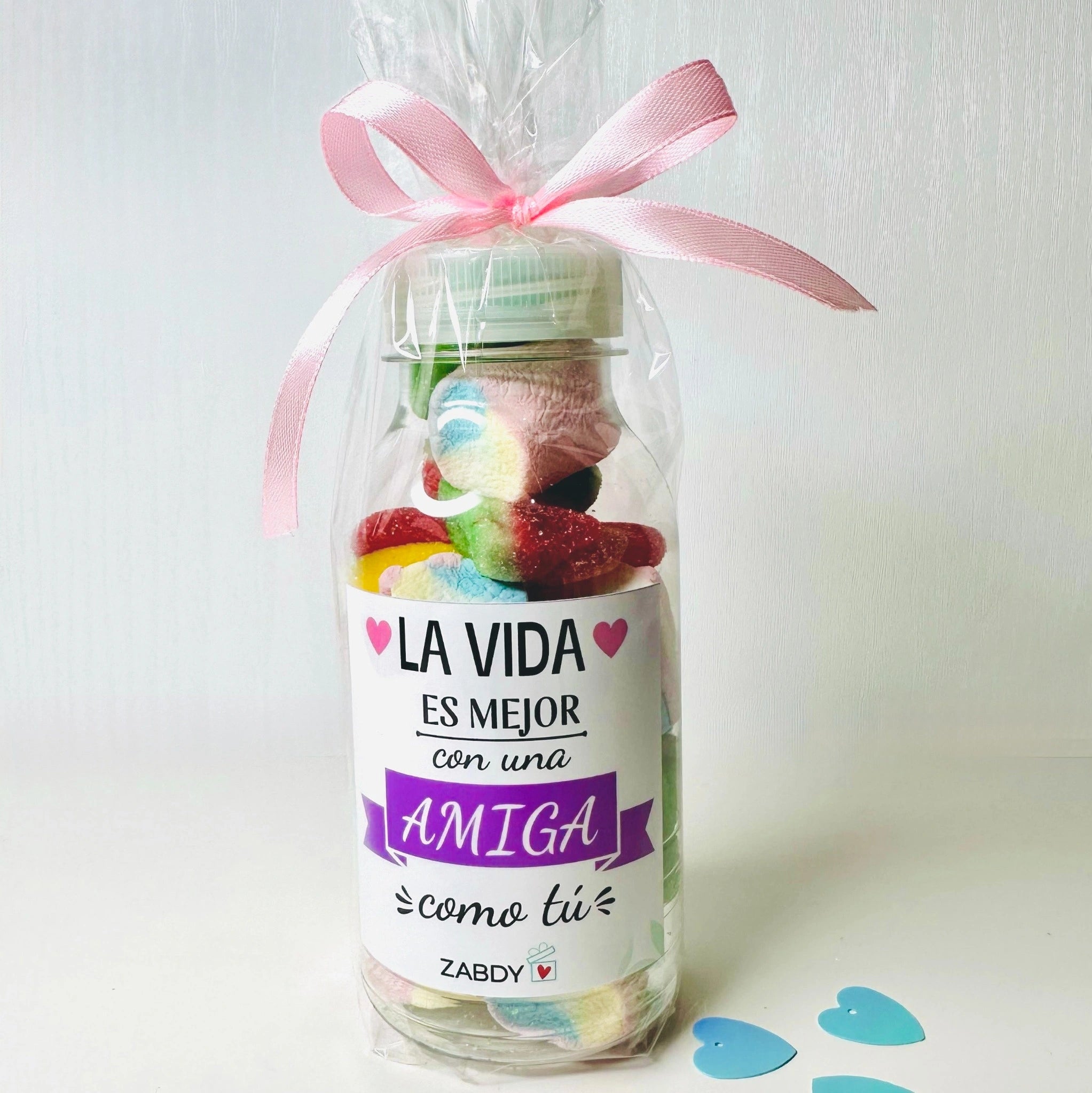Botella De Gominolas “La Vida Es Mejor Con Una Amiga Como Tú” – Detalle Dulce y Original