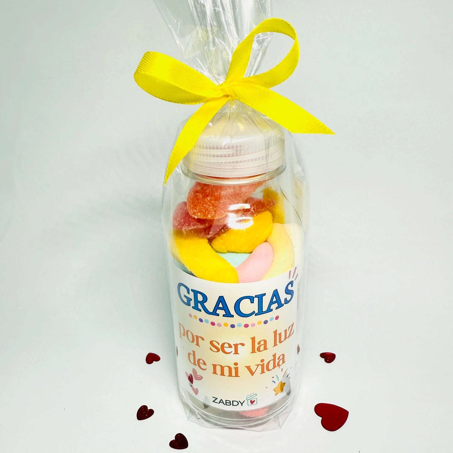 Botella Dulce “Gracias por Ser la Luz de Mi Vida” – Gominolas y Nubes