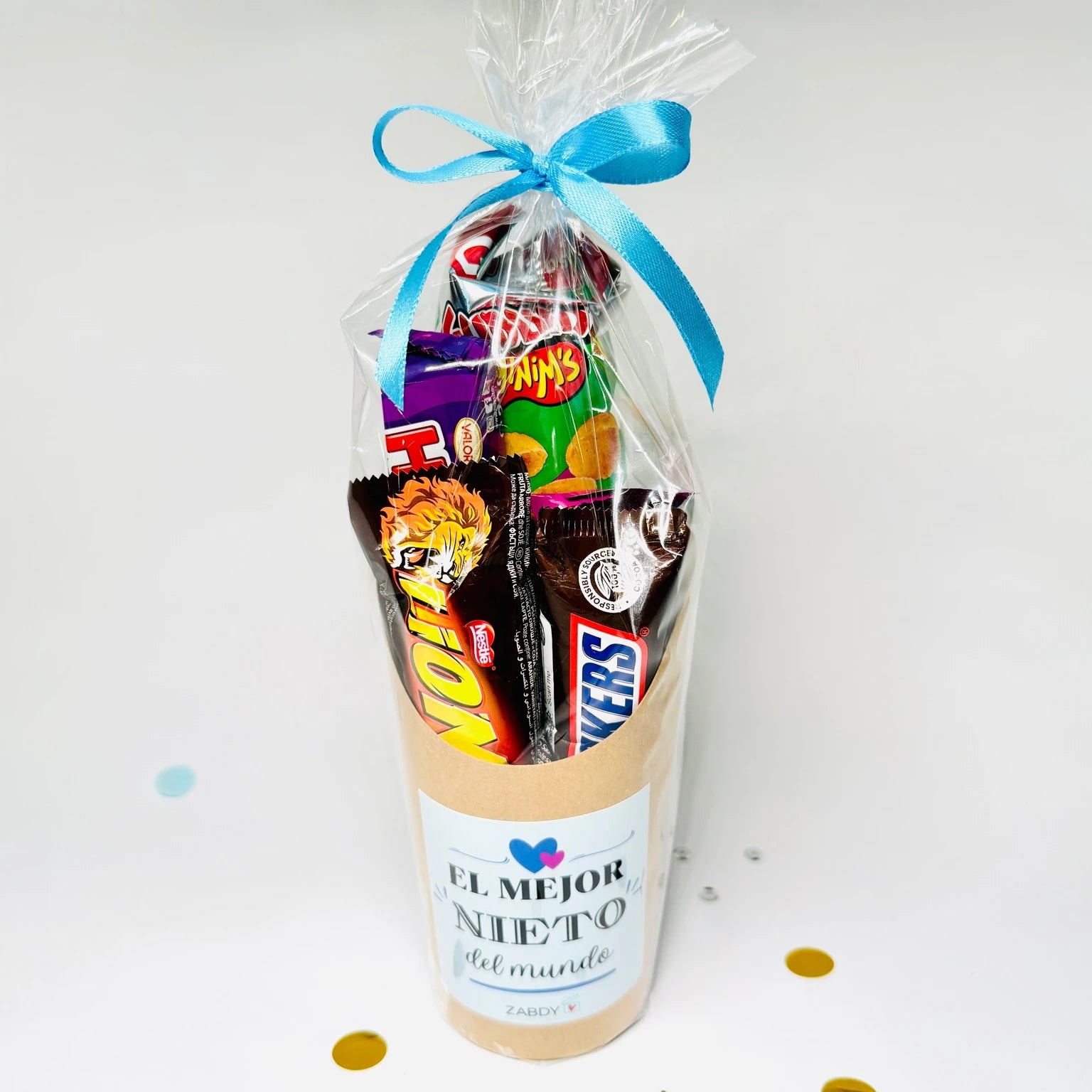 Composición Dulce Personalizada “El Mejor Nieto del Mundo” – Chocolates y Snack