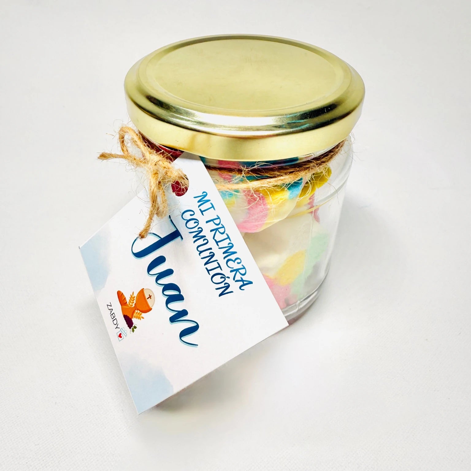 Bote De Gominolas Y Nubes Variadas Personalizado Para Primera Comunión