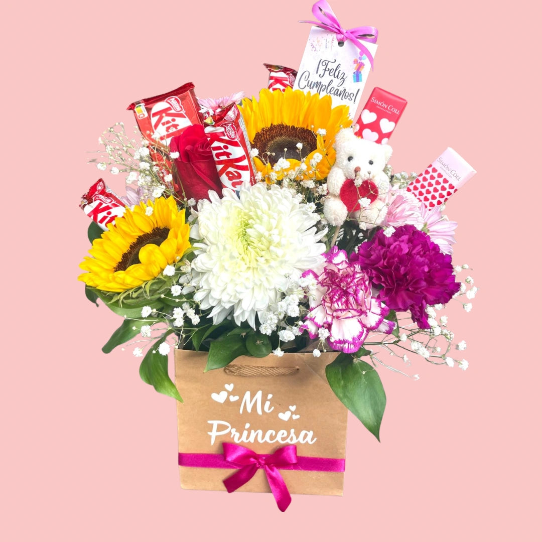 Cesta Silvestre con Chocolates, Oso y Tarjeta – Regalo “Mi Princesa” de Cumpleaños