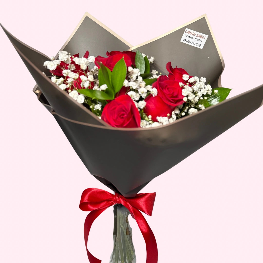 Ramo de 6 Rosas Rojas Naturales – Regalo Romántico y Elegante