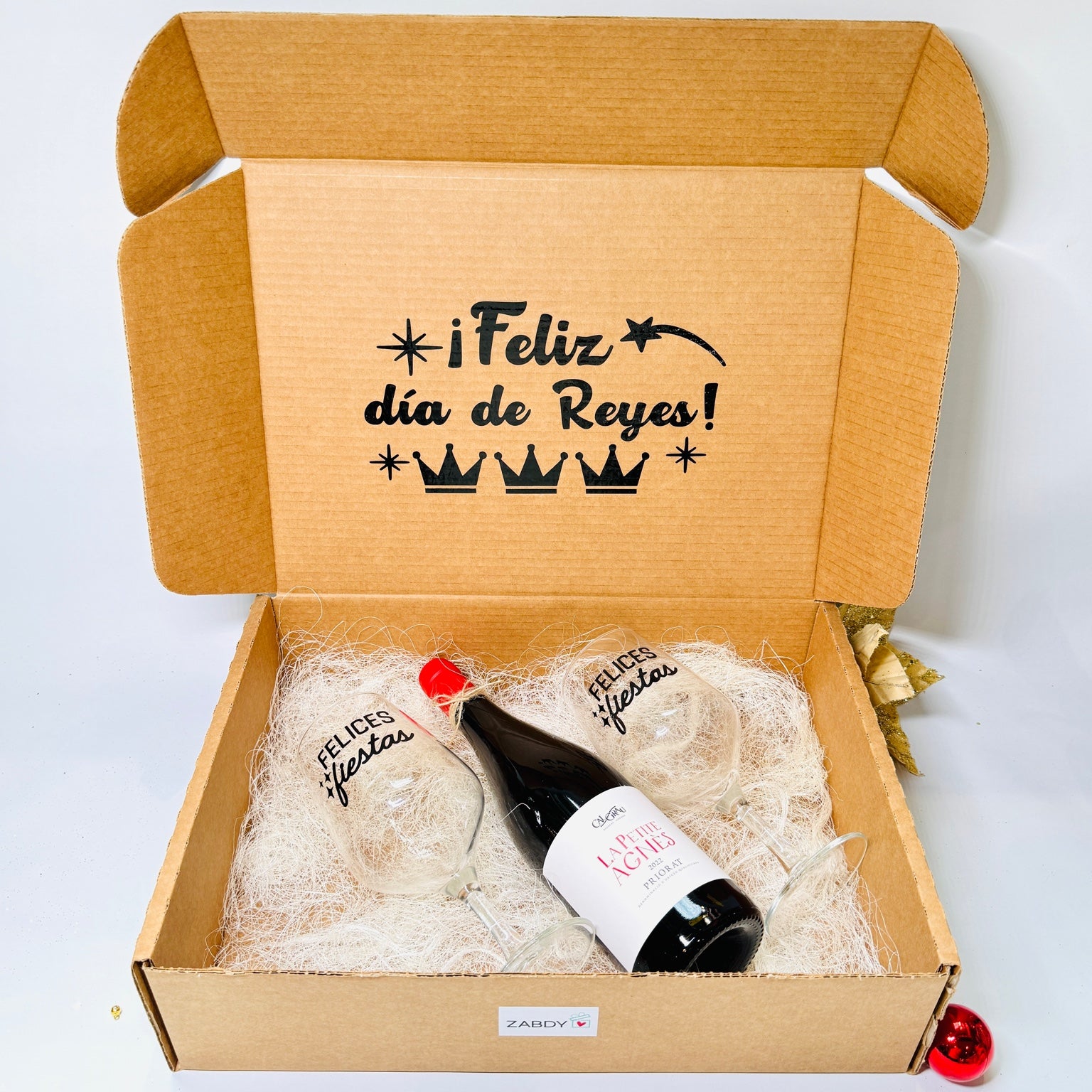 Pack regalo de vino con 2 copas grabadas – Felices Fiestas
