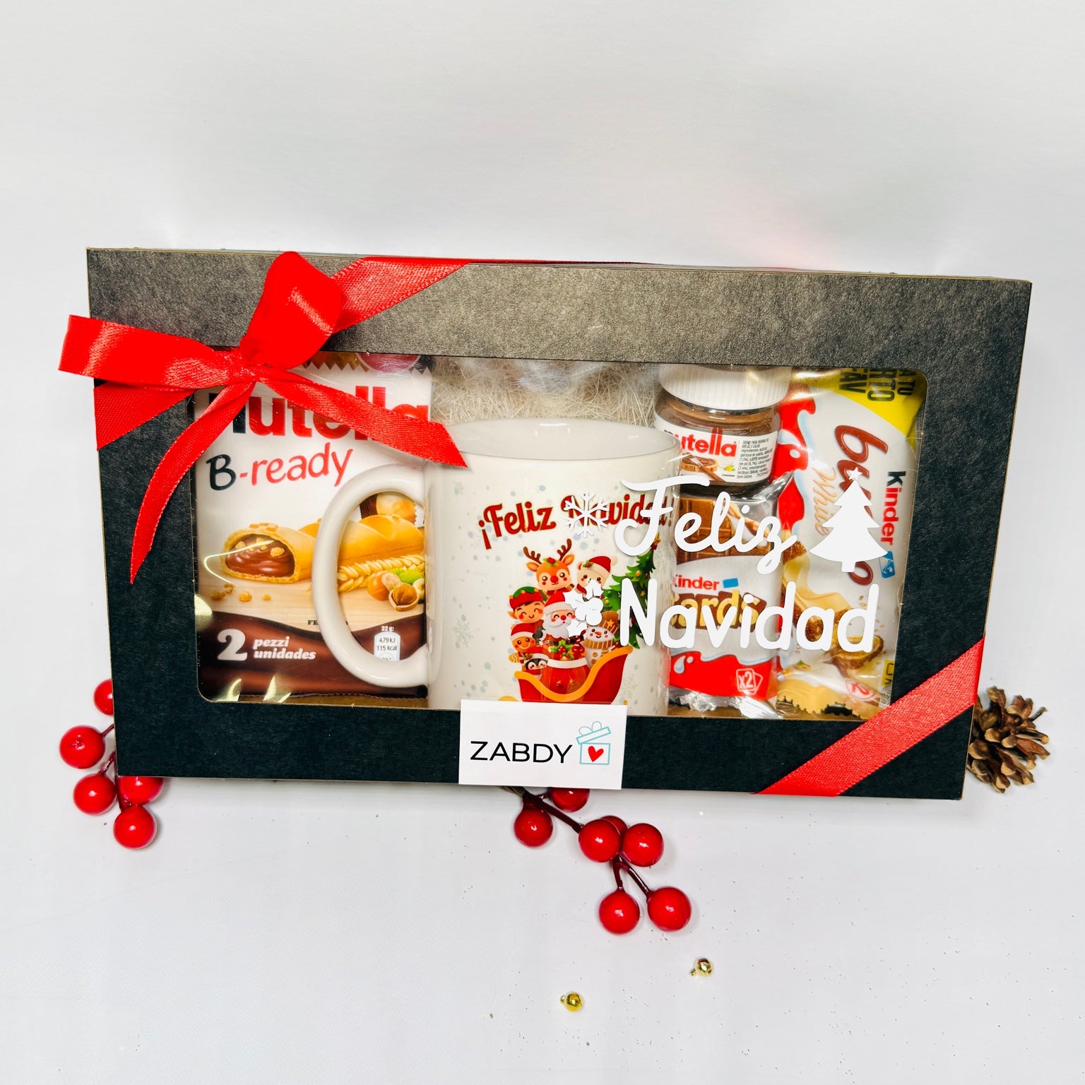 Caja regalo Navidad con taza personalizada y chocolates | Detalle dulce navideño para amigos, profesores y familia