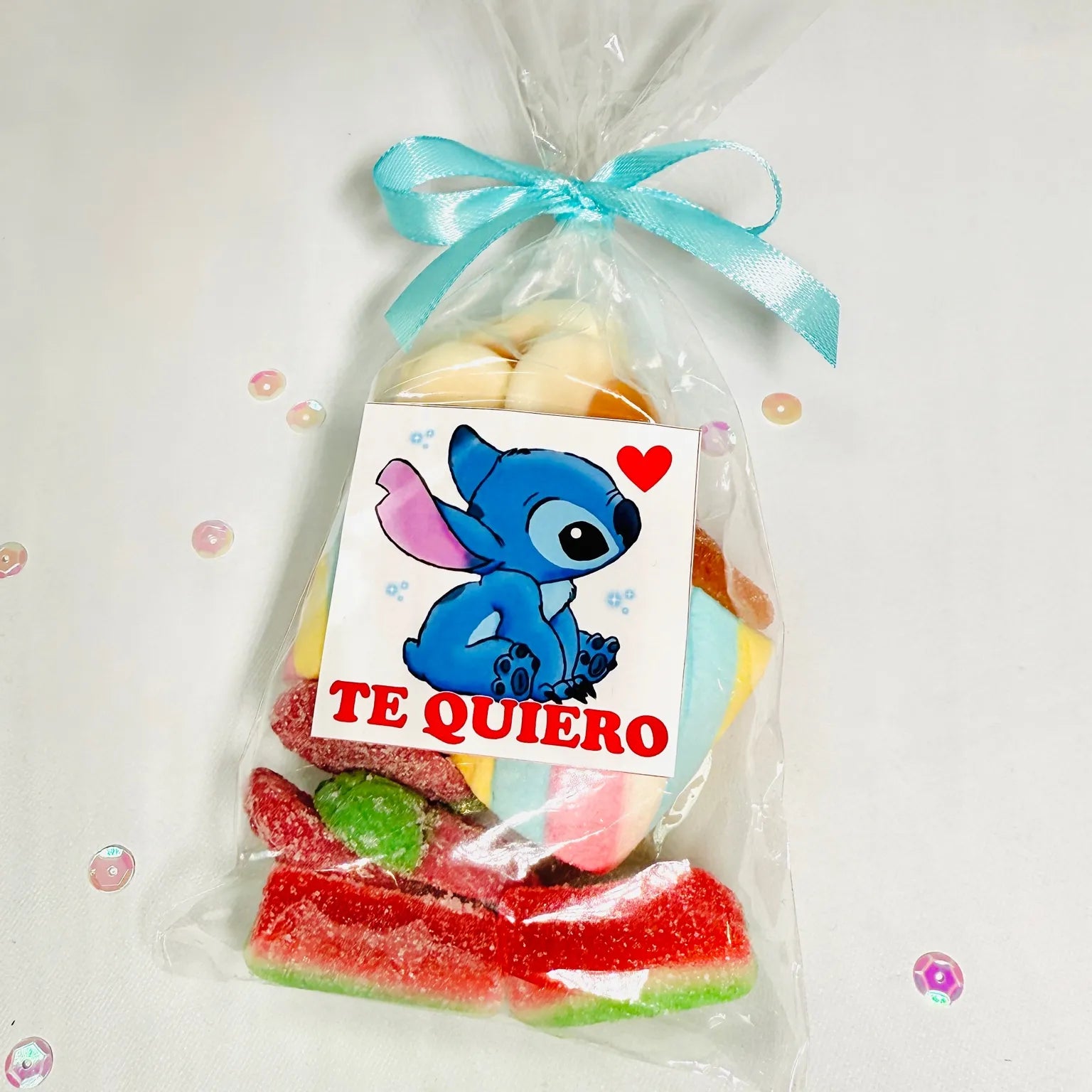 Bolsita De Gominolas “Te Quiero” Con Etiqueta Stitch
