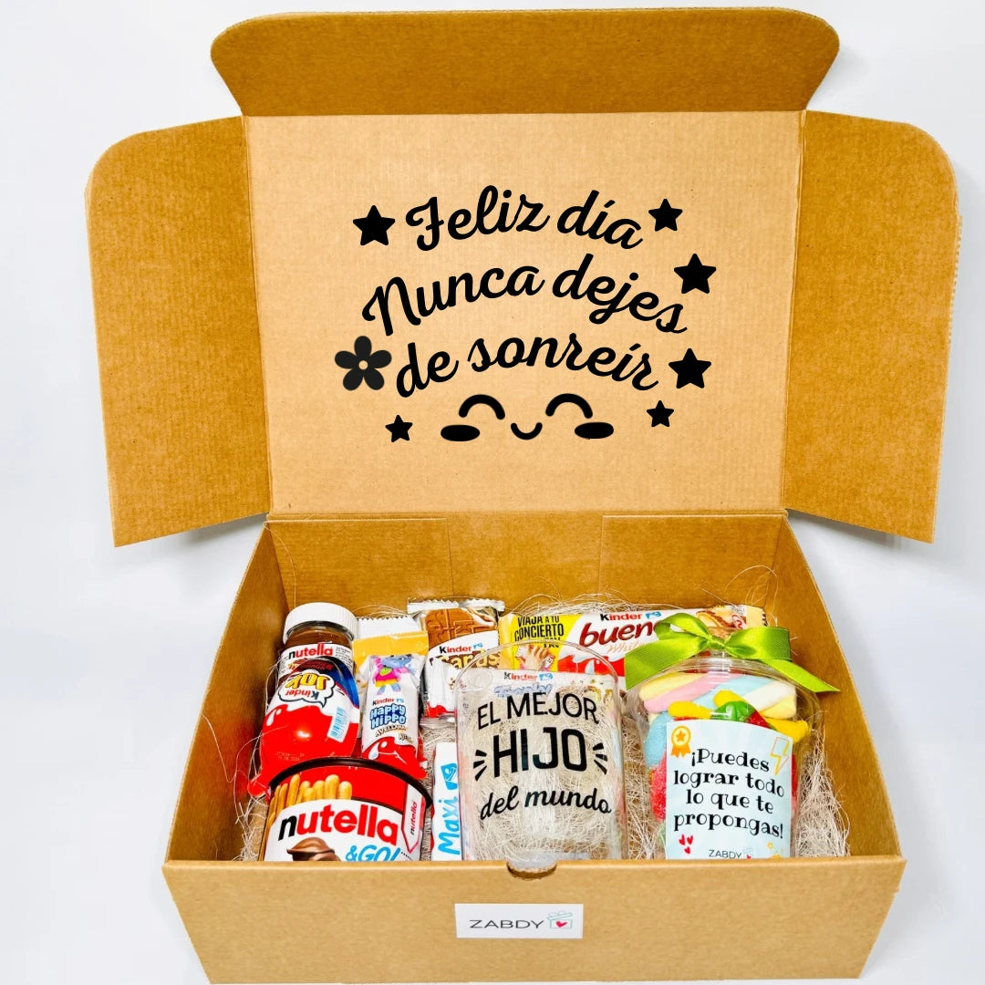 Caja Sorpresa “El Mejor Hijo del Mundo” – Regalo Infantil con Dulces Kinder, Nutella y Detalles Personalizados