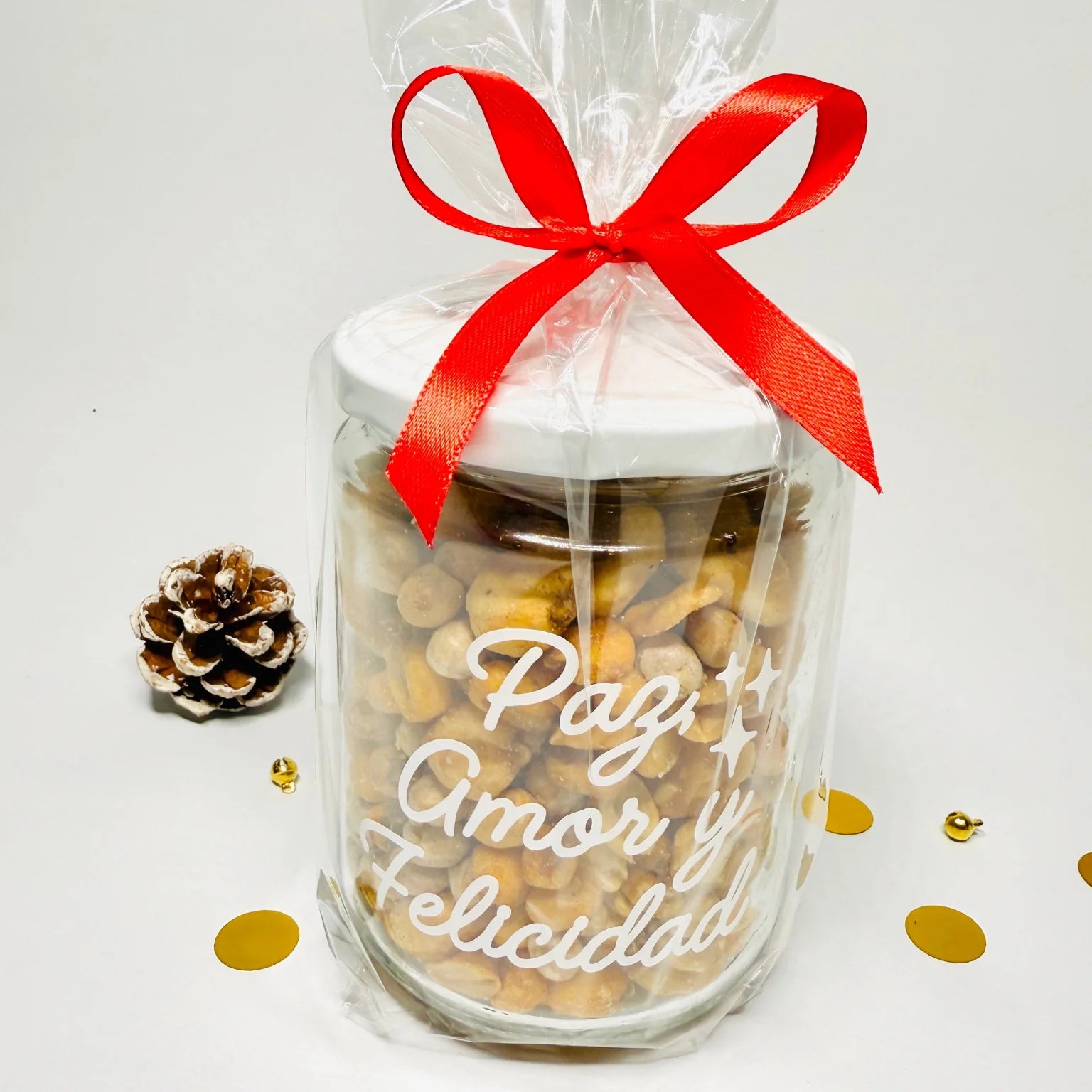 Bote de Frutos Secos “Paz, Amor y Felicidad”