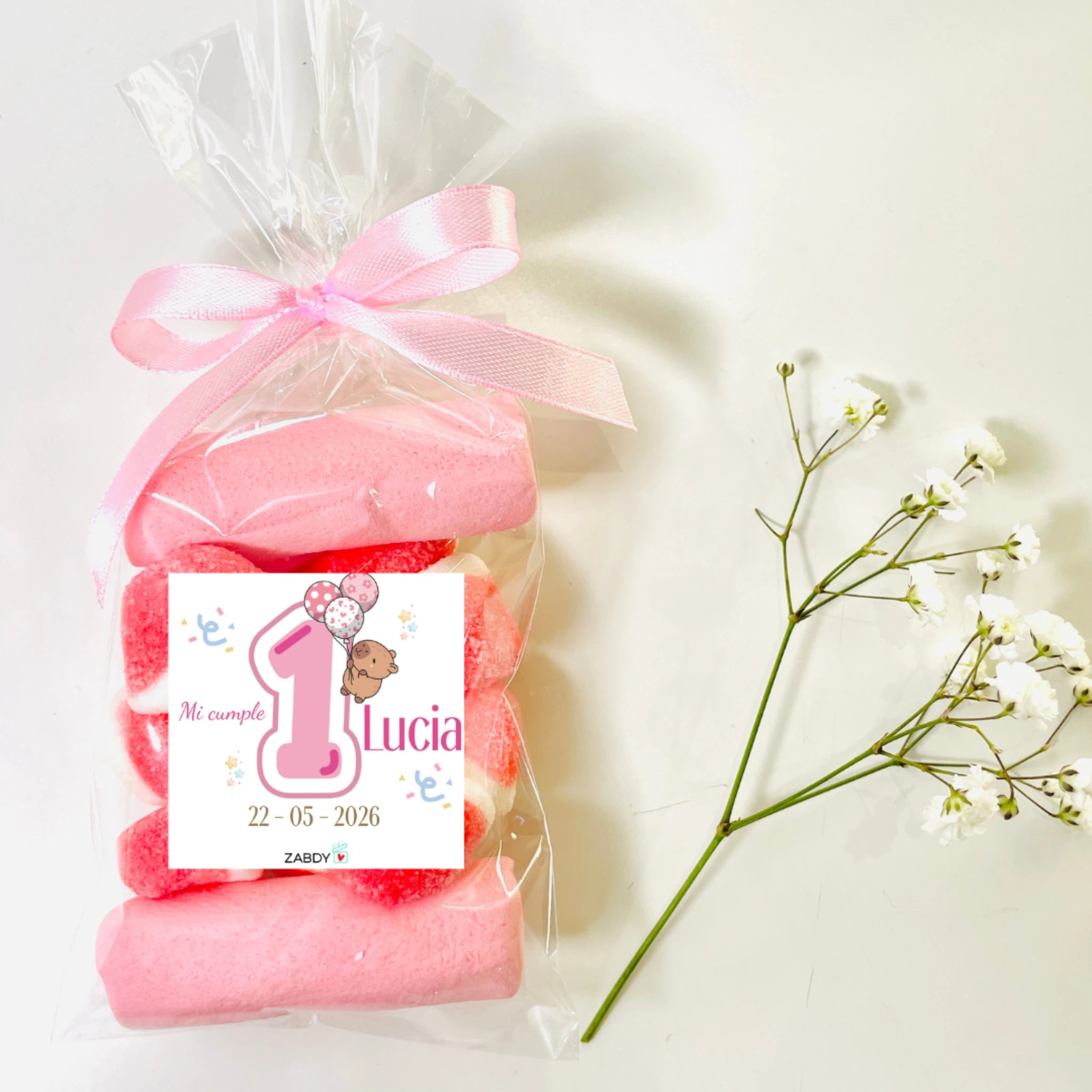 Bolsa de Gominolas y Nubes – Tonos Rosados Cumpleaños