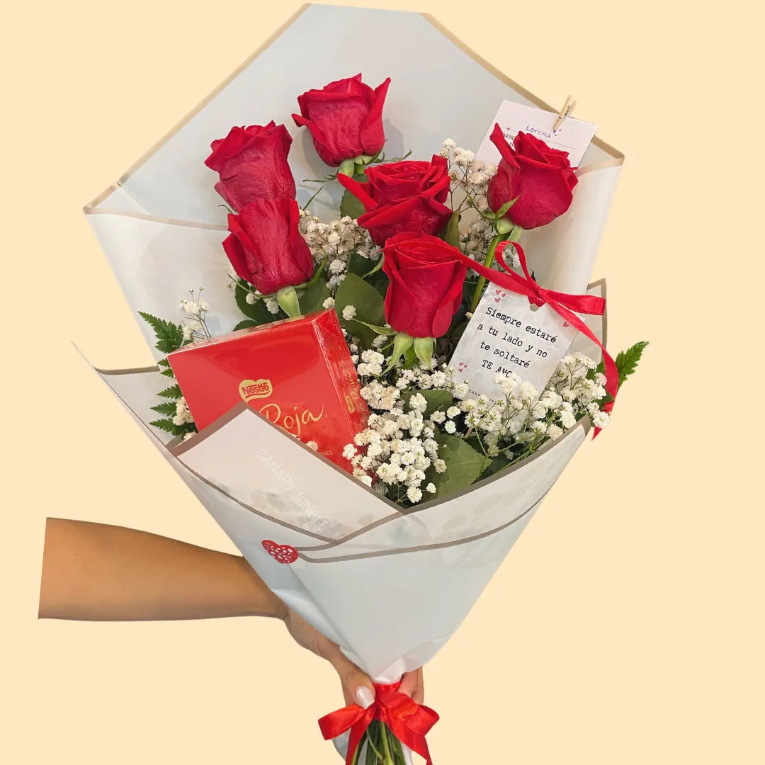 Combo Romántico De 6 Rosas