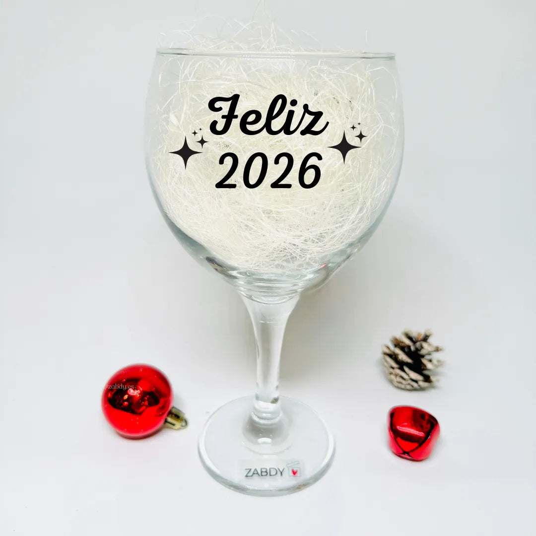 Copa de Balón “Feliz 2026” Pintada a Mano – Regalo de Año Nuevo Original