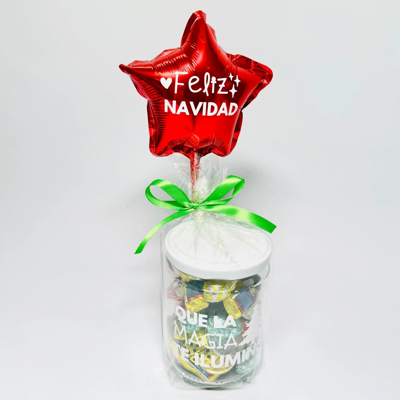 Bote de bombones con globo “Feliz Navidad”