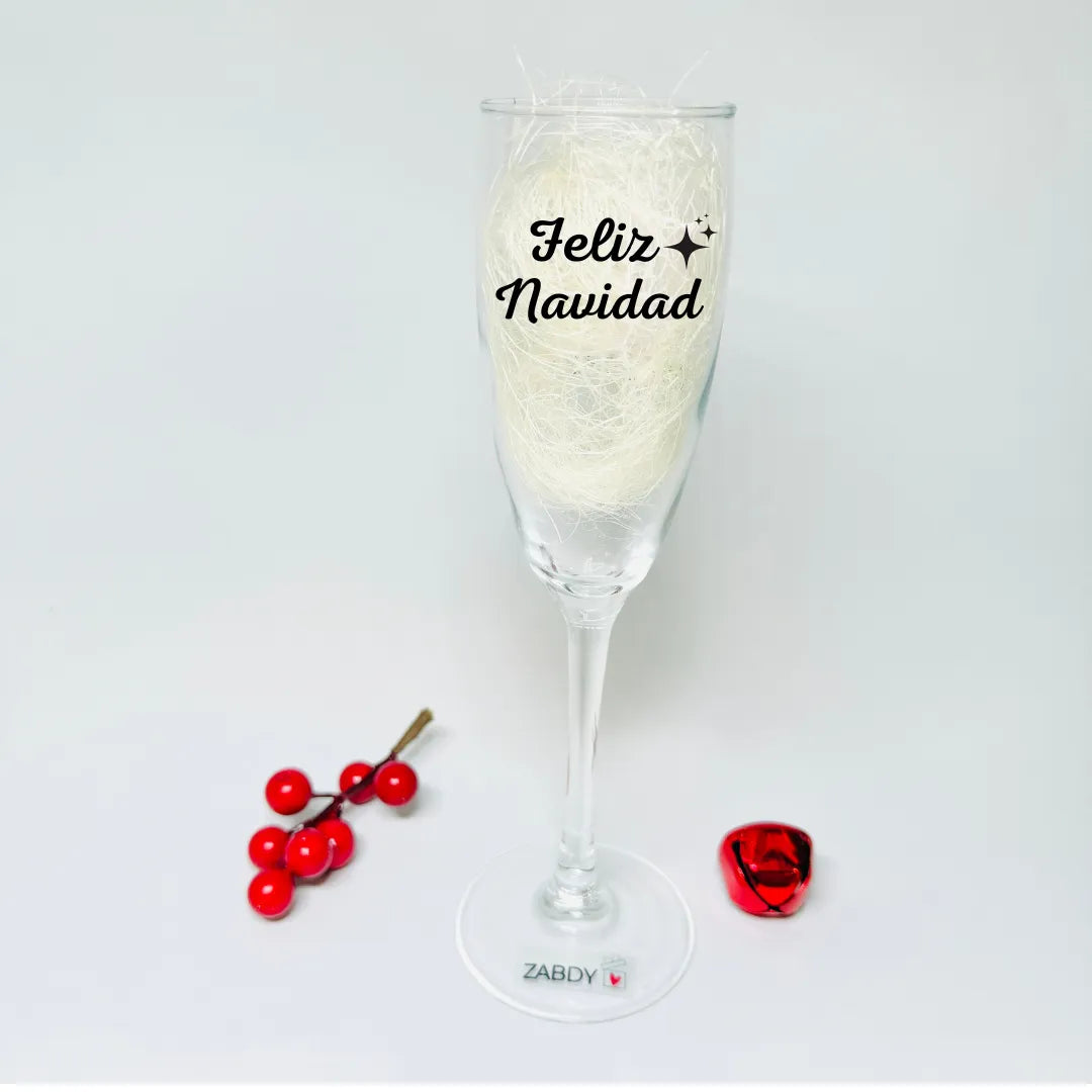Copa de Cava “Feliz Navidad” Pintada a Mano – Brinda con Magia