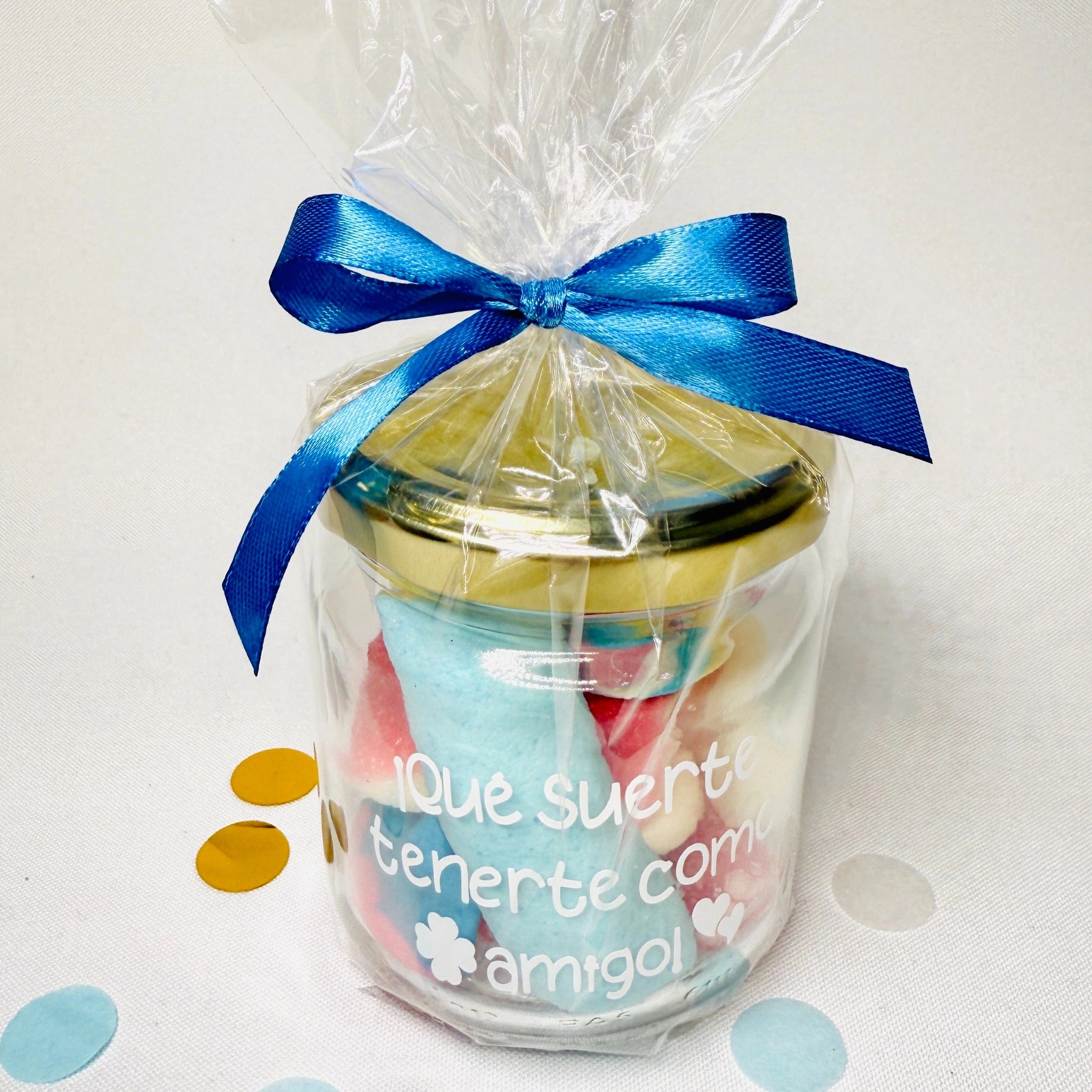 Bote Pequeño De Gominolas “Qué Suerte Tenerte Como Amigo”