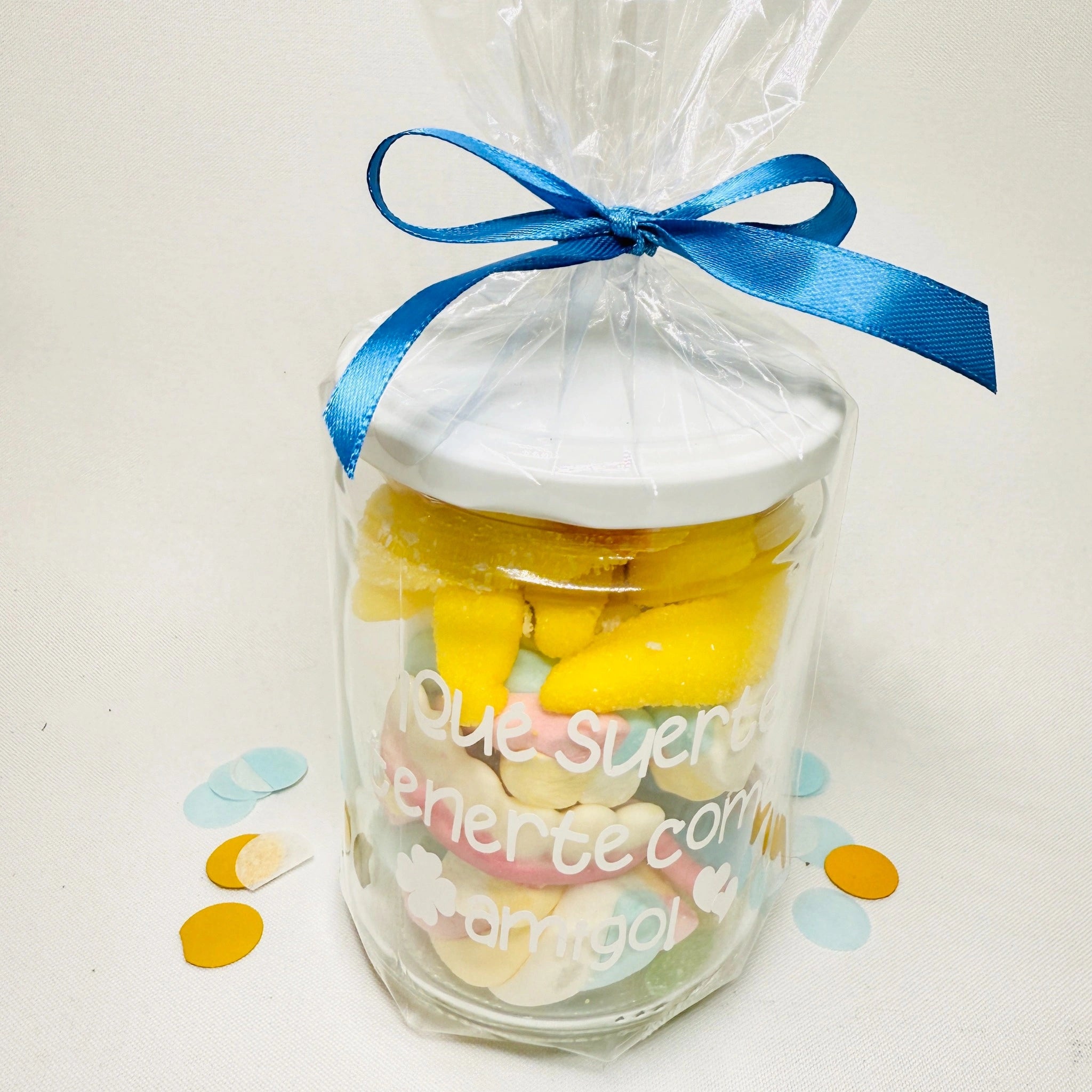 Bote Grande De Gominolas “Qué Suerte Tenerte Como Amigo”