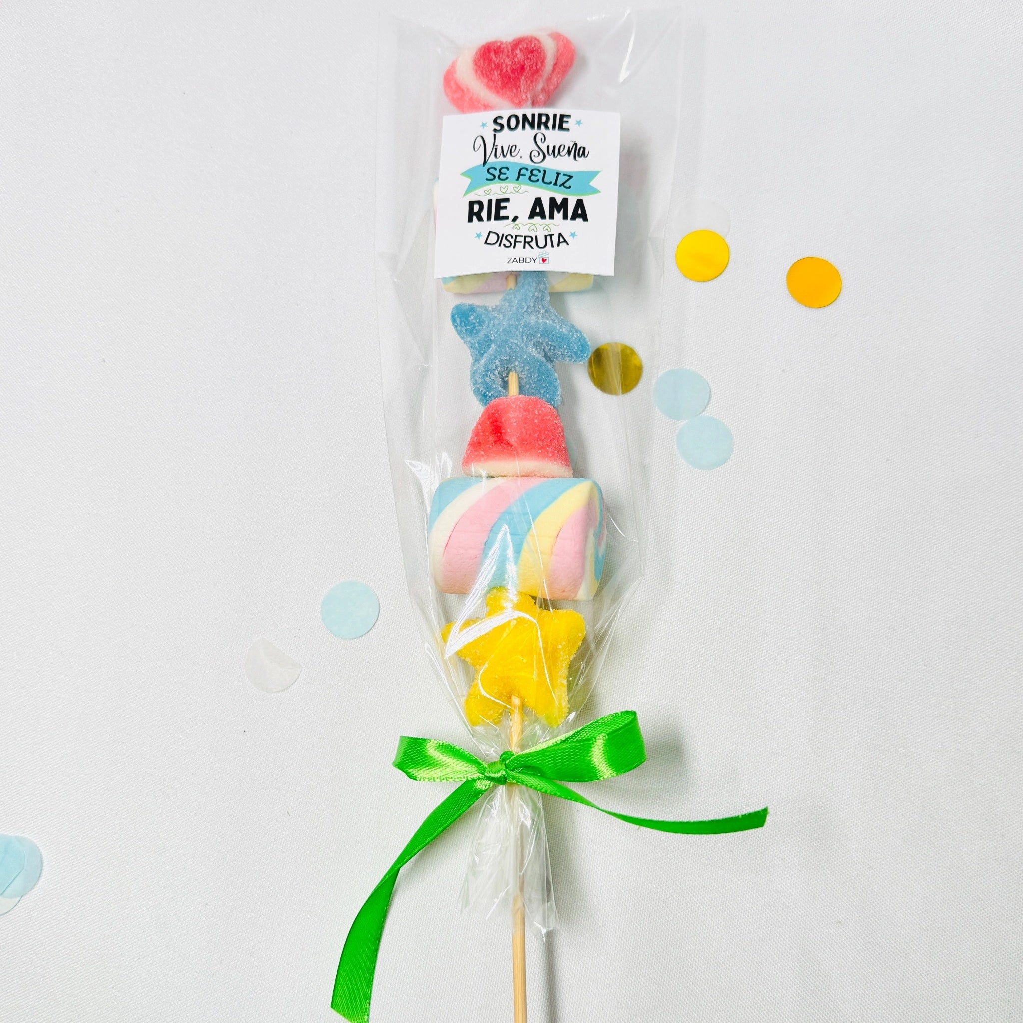Brocheta De Gominolas “Sonríe, Vive, Sueña, Sé Feliz” Para Amigos
