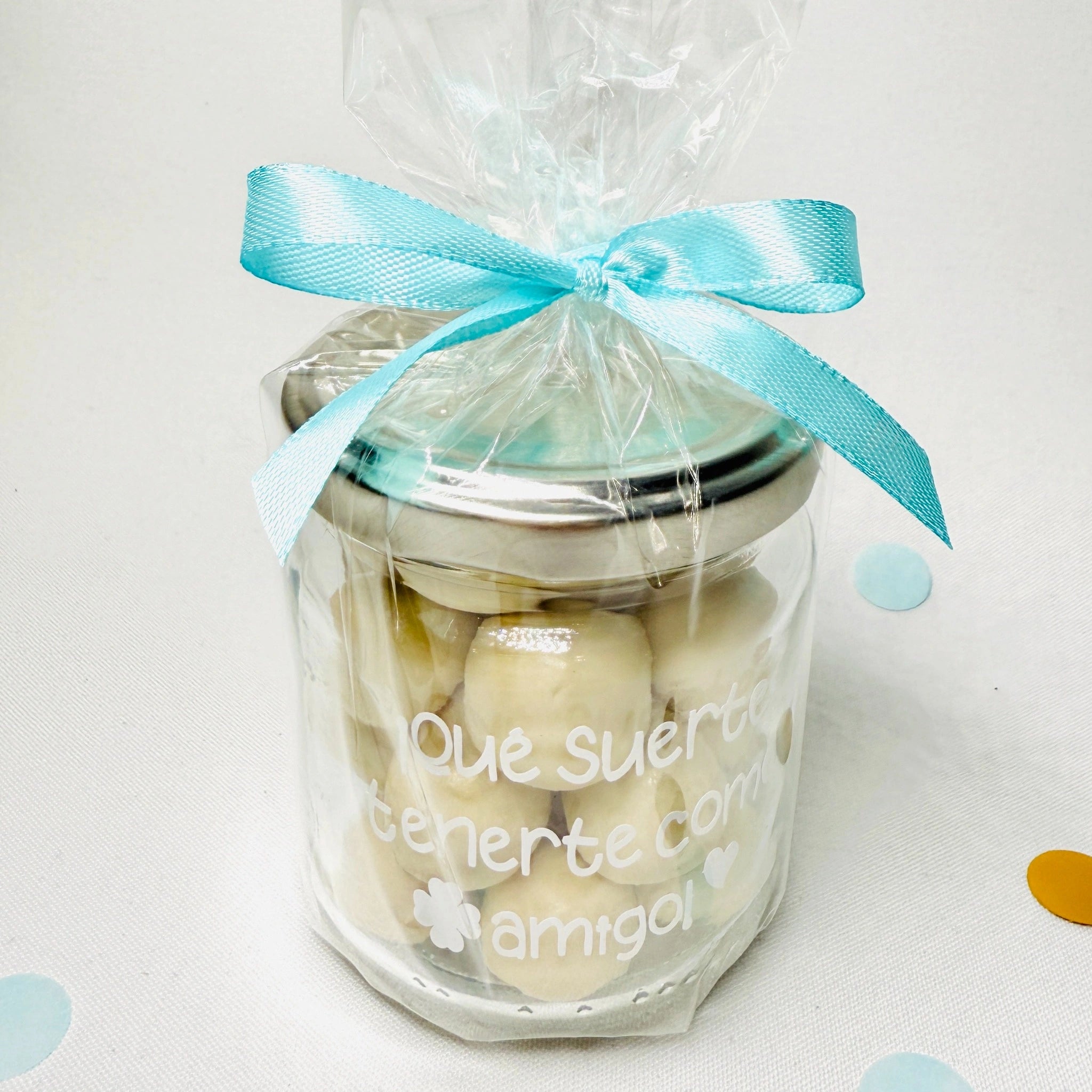 Bote De Bolas De Chocolate “Qué Suerte Tenerte Como Amigo”