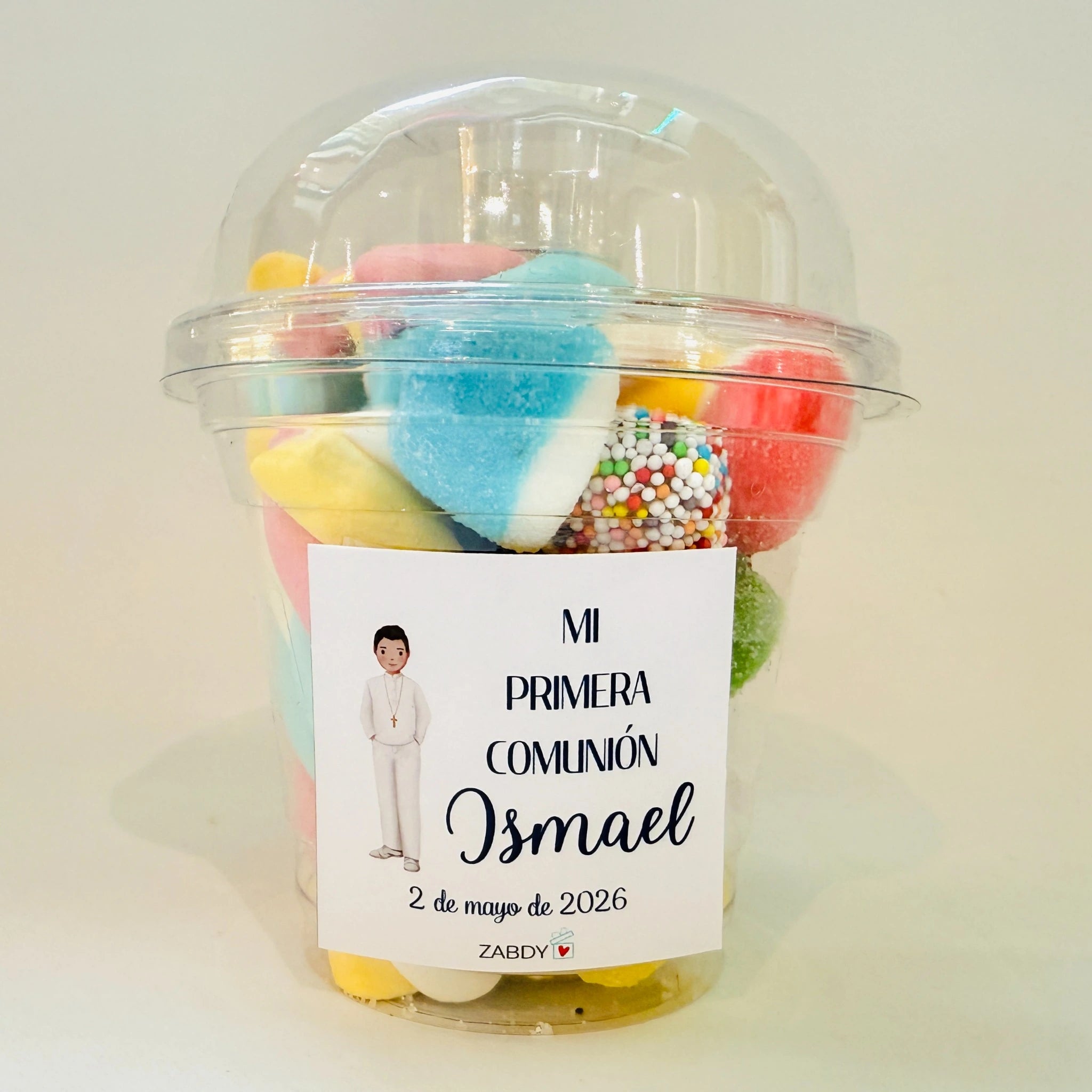 Vaso De Gominolas Y Nubes Personalizado Para Primera Comunión