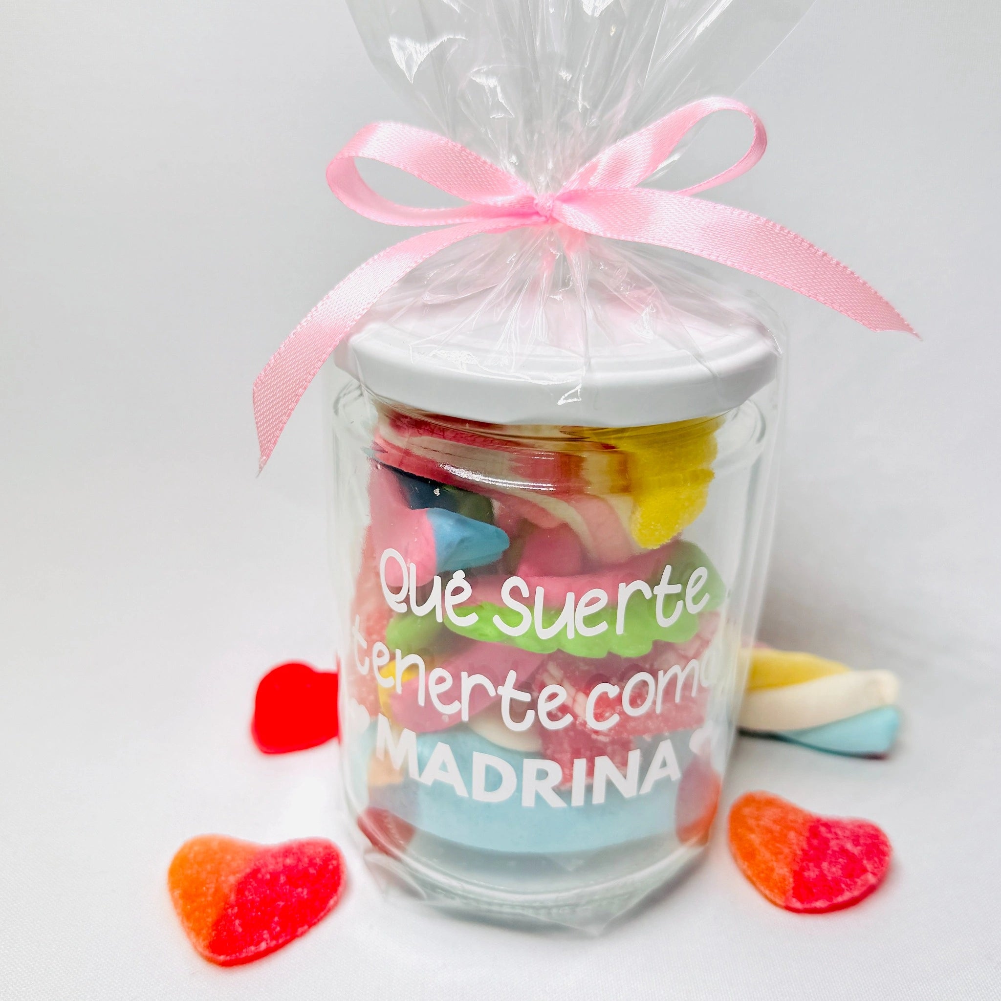Bote De Gominolas “Qué Suerte Tenerte Como Madrina” – Regalo Dulce Y Especial