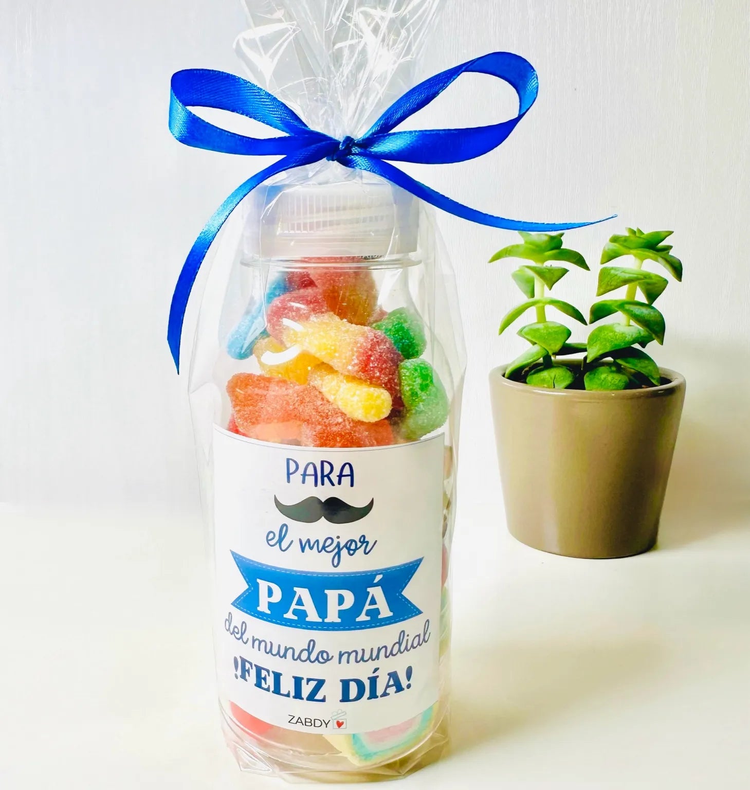 Botella De Gominolas Y Nubes “Para el Mejor Papá del Mundo Mundial”