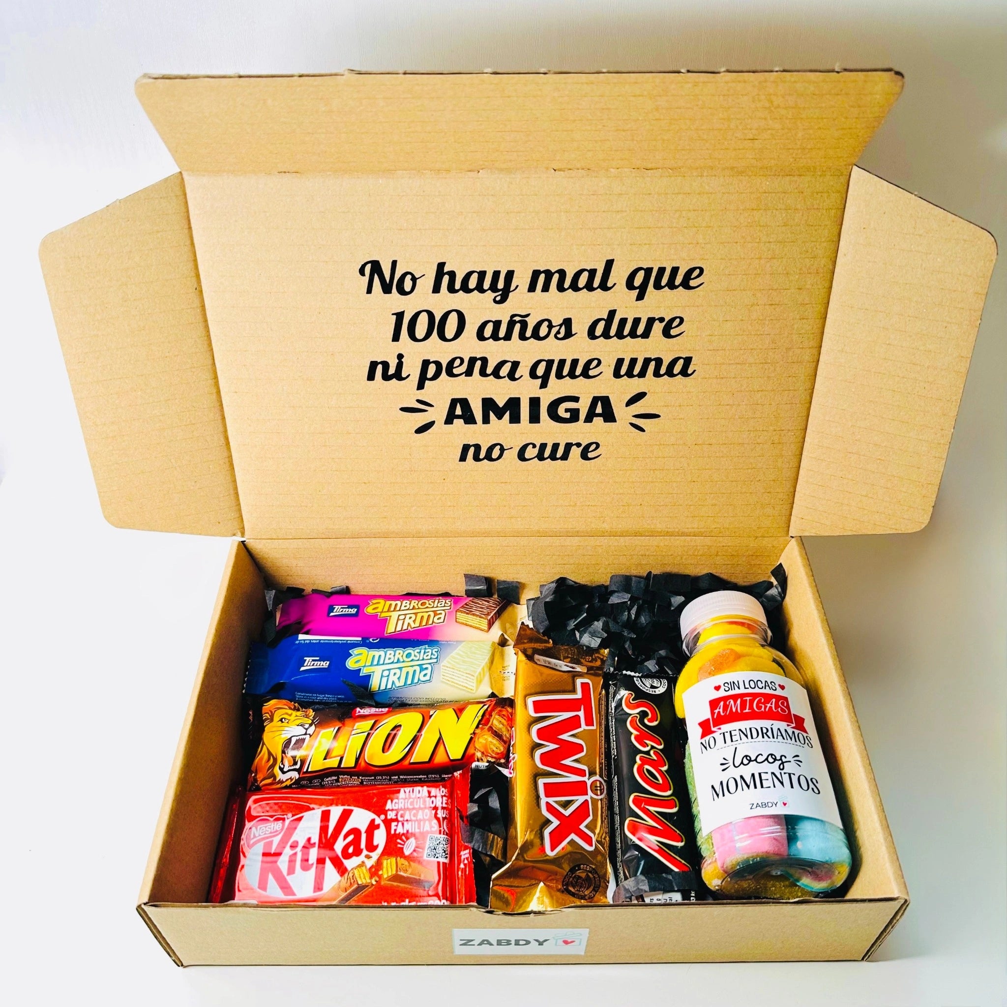 Caja Dulce De Regalo Con Taza “No Hay Pena Que Una Amiga No Cure”