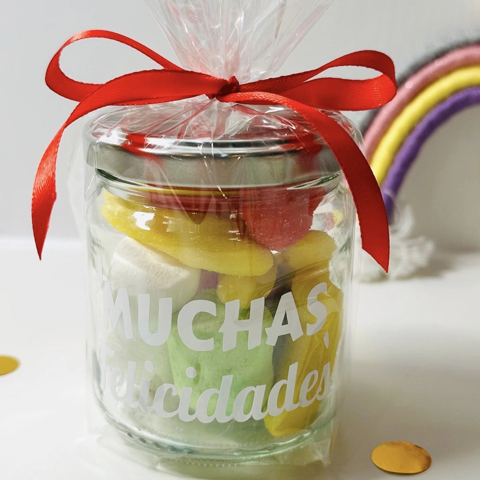 Bote De Gominolas Pequeño Muchas Felicidades
