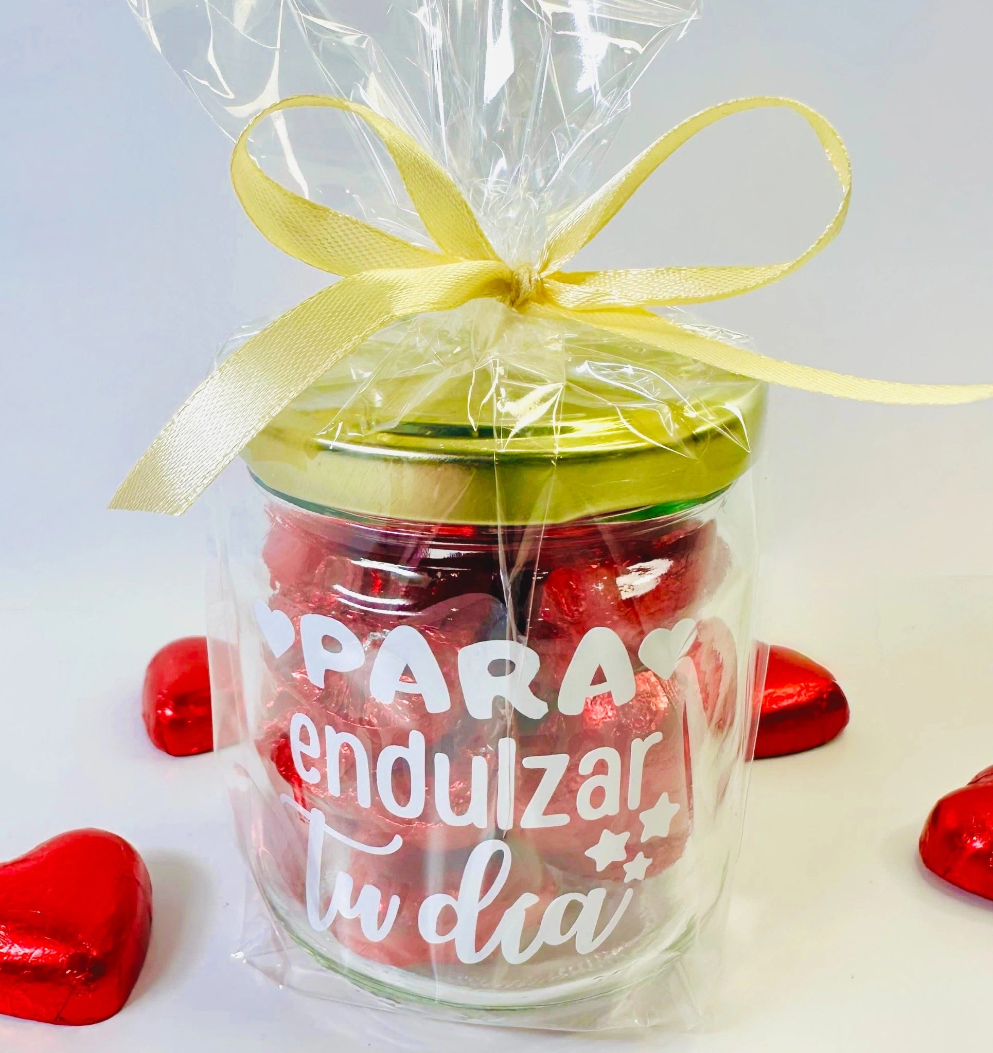 Bote De Corazones De Chocolate Para Endulzar Tu Día