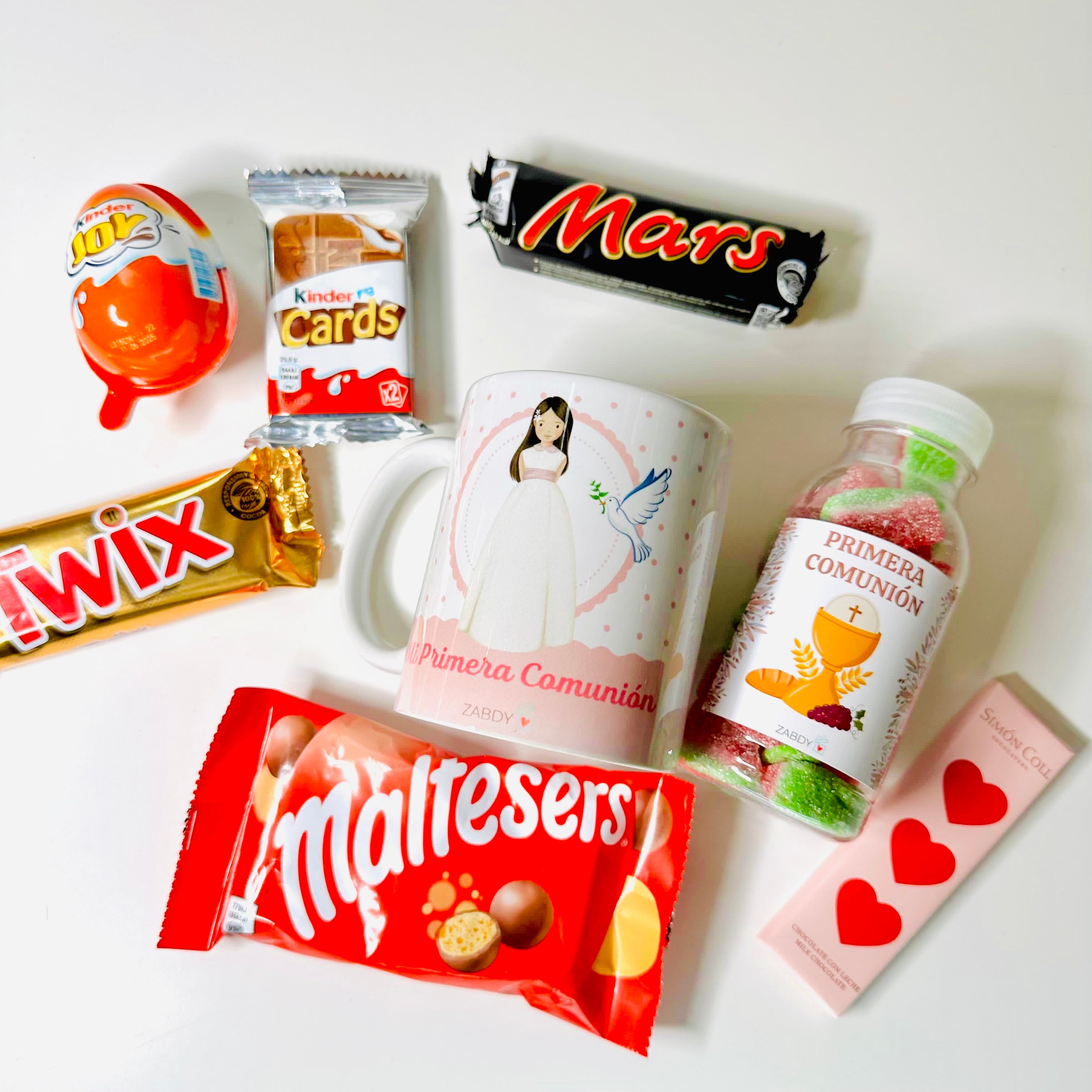 Caja regalo Primera Comunión niña con taza y dulces