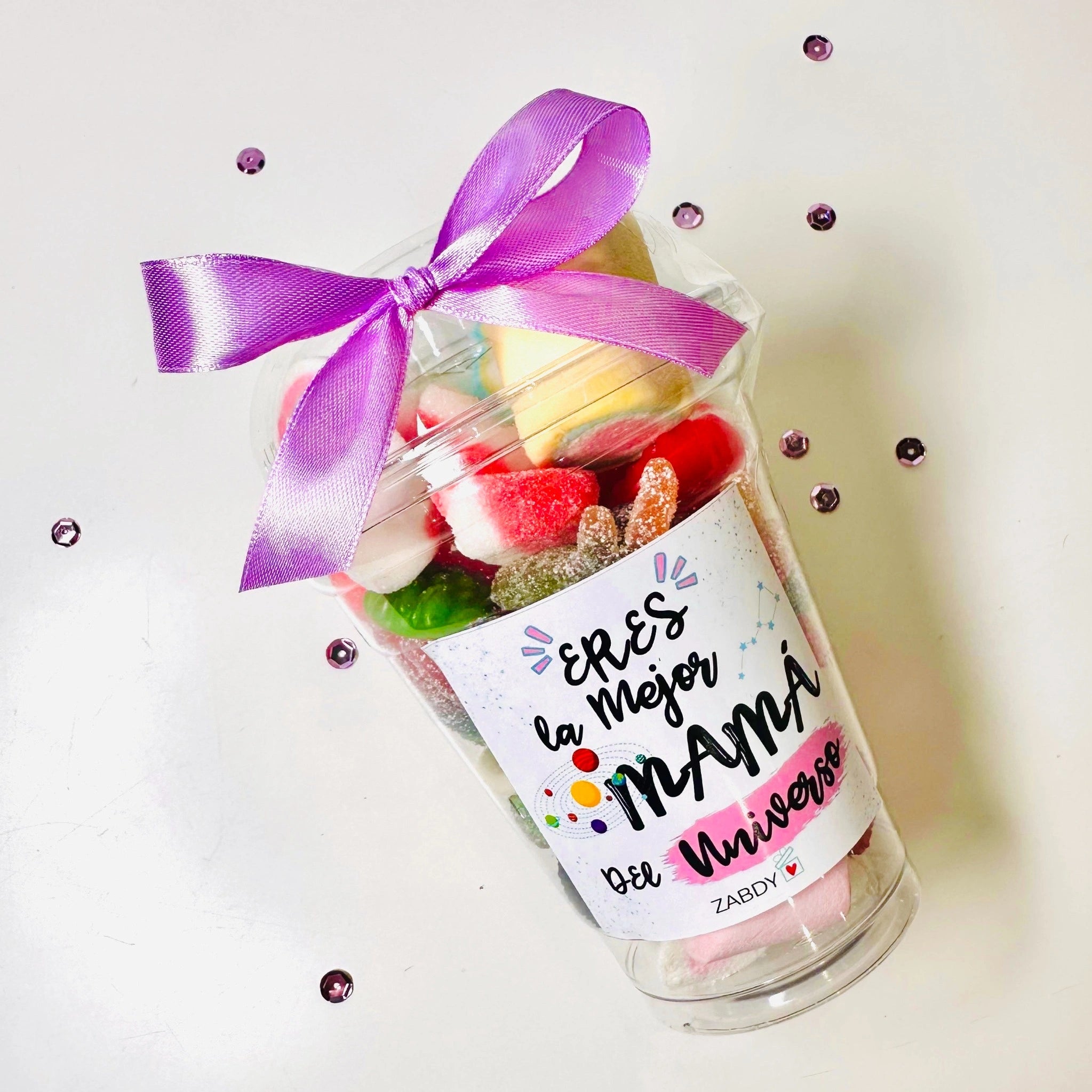 Vaso Grande De Gominolas “Eres La Mejor Mamá Del Universo”